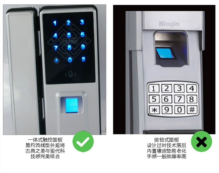 中国结 玻璃门指纹锁办公室密码锁单双开电子刷卡智能锁木门锁