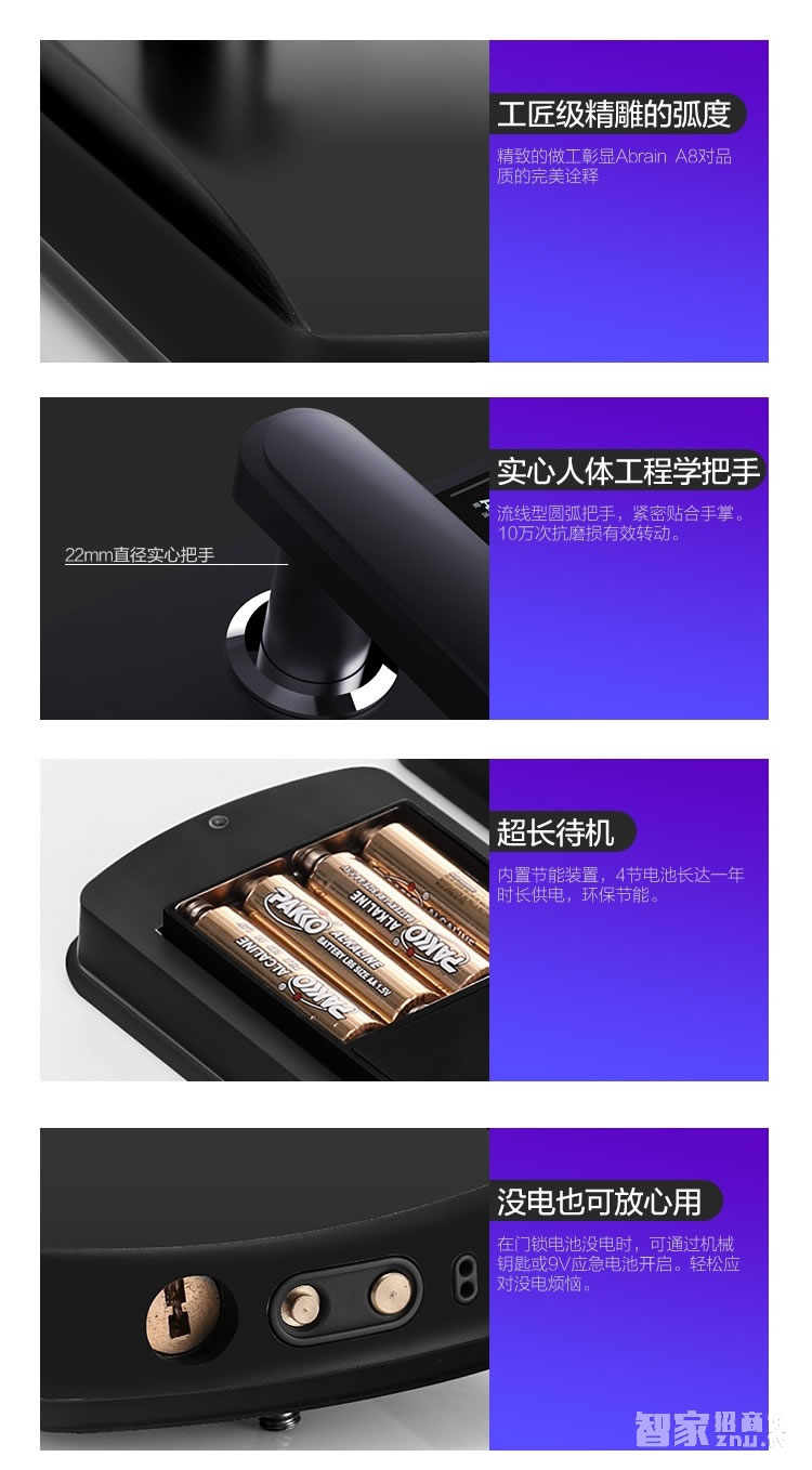 爱波瑞Abrain智能锁 滑盖指纹密码锁 锌合金智能门锁