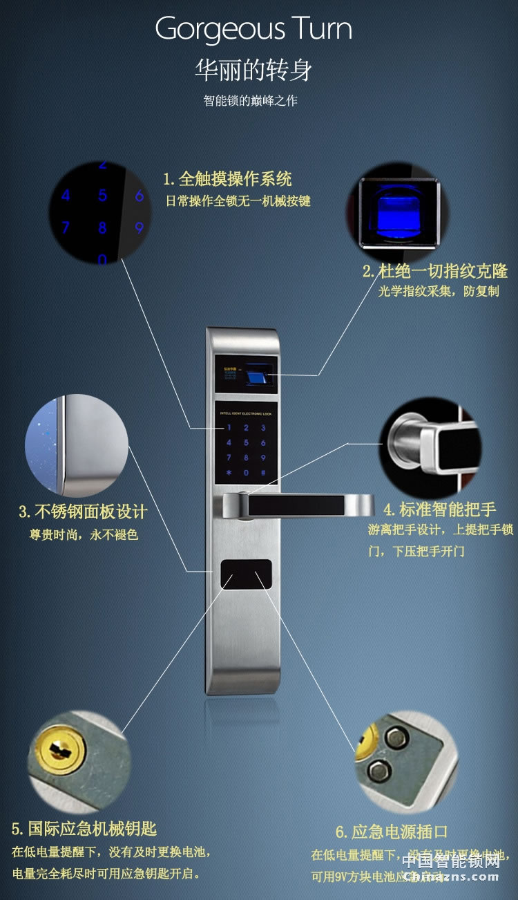 弘吉宇嘉智能锁家用指纹锁密码锁不锈钢大门专用防盗门锁