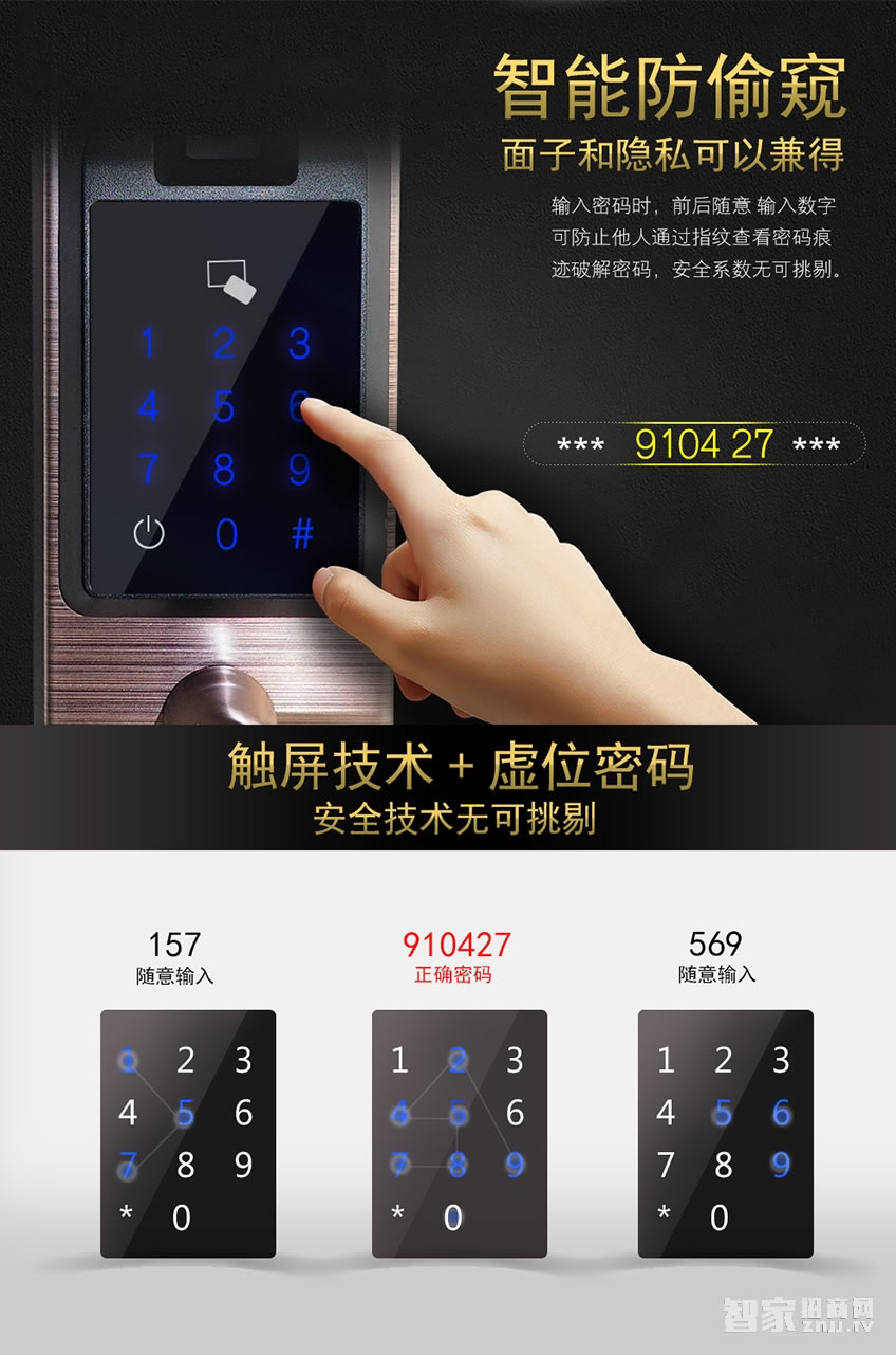 特工狗防盗门锁智能门锁指纹密码锁全触屏面板、防复制指纹