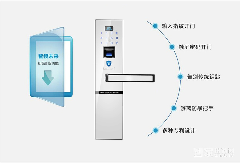 蓝盾智能锁镜面多功能指纹锁 密码锁刷卡锁直板