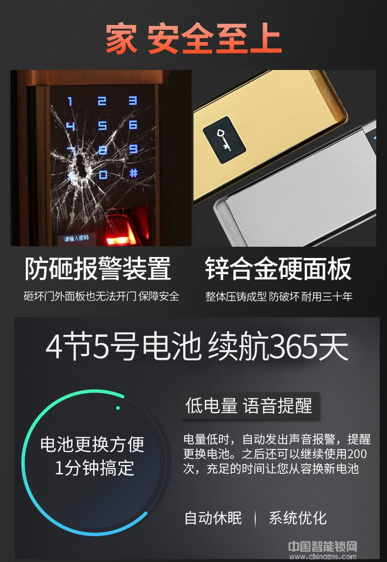 帅荣智能锁 不锈钢指纹识别锁 电子感应密码锁