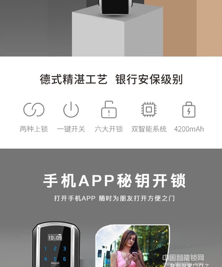 克诺雷智能锁 锌合金全自动指纹锁 半导体指纹密码锁