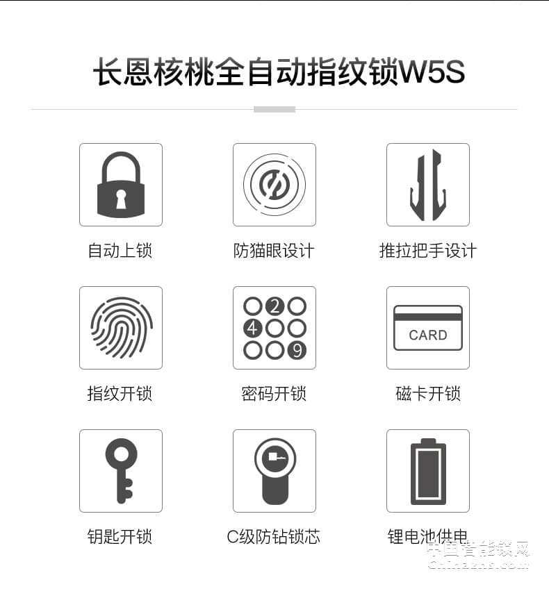 核桃全自动指纹锁W5S 家用防盗门锁 防小黑盒