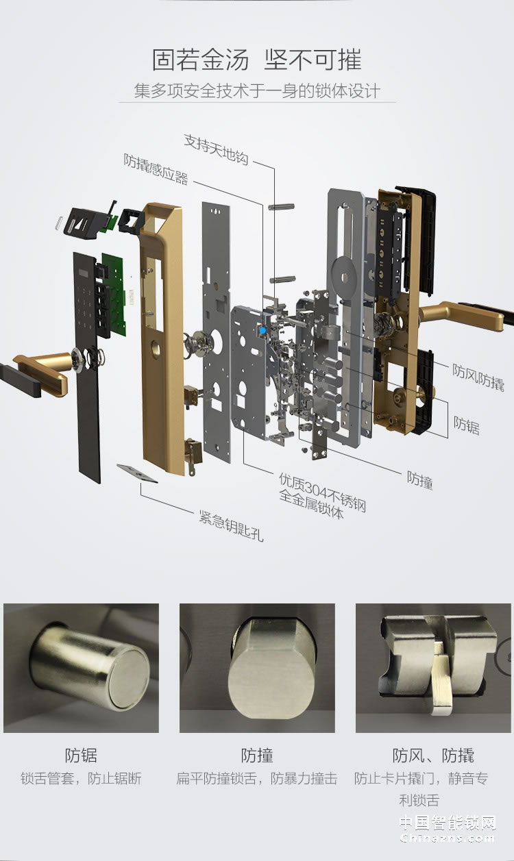 中兴指纹锁 家用防盗智能门锁