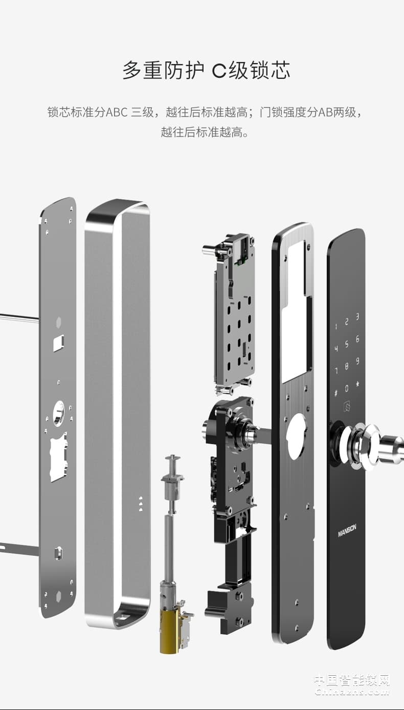 曼申智能门锁 公寓智能指纹锁 防猫眼开启