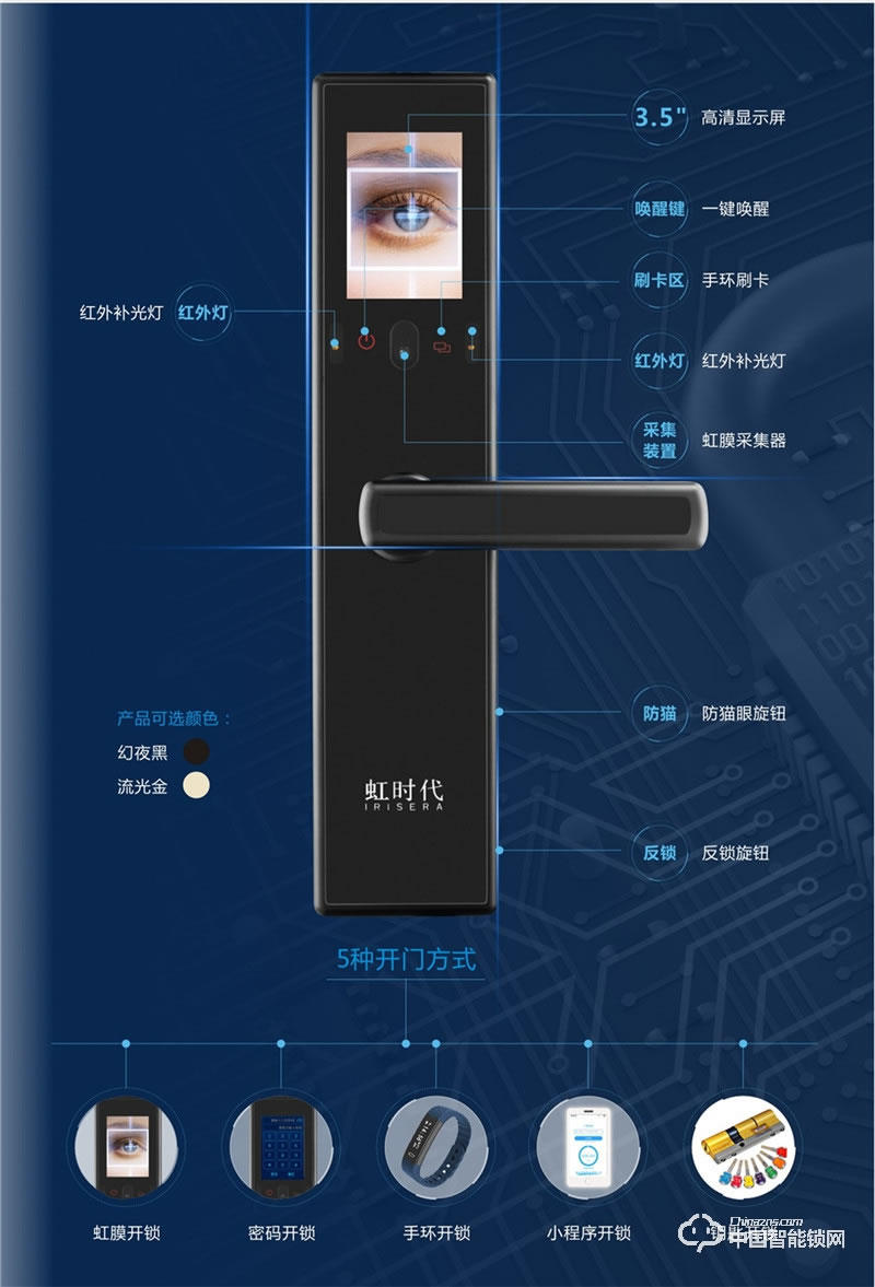 虹时代虹膜识别智能门锁I3 磁卡密码锁