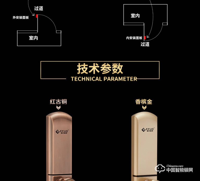 爱而福德指纹锁 8038家用防盗门锁智能电子锁