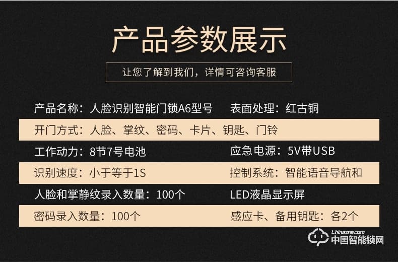 飞黄智能锁 人脸识别智能门锁A6指纹密码锁