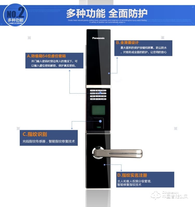 松下指纹锁 V-N610家用智能C级锁芯门锁