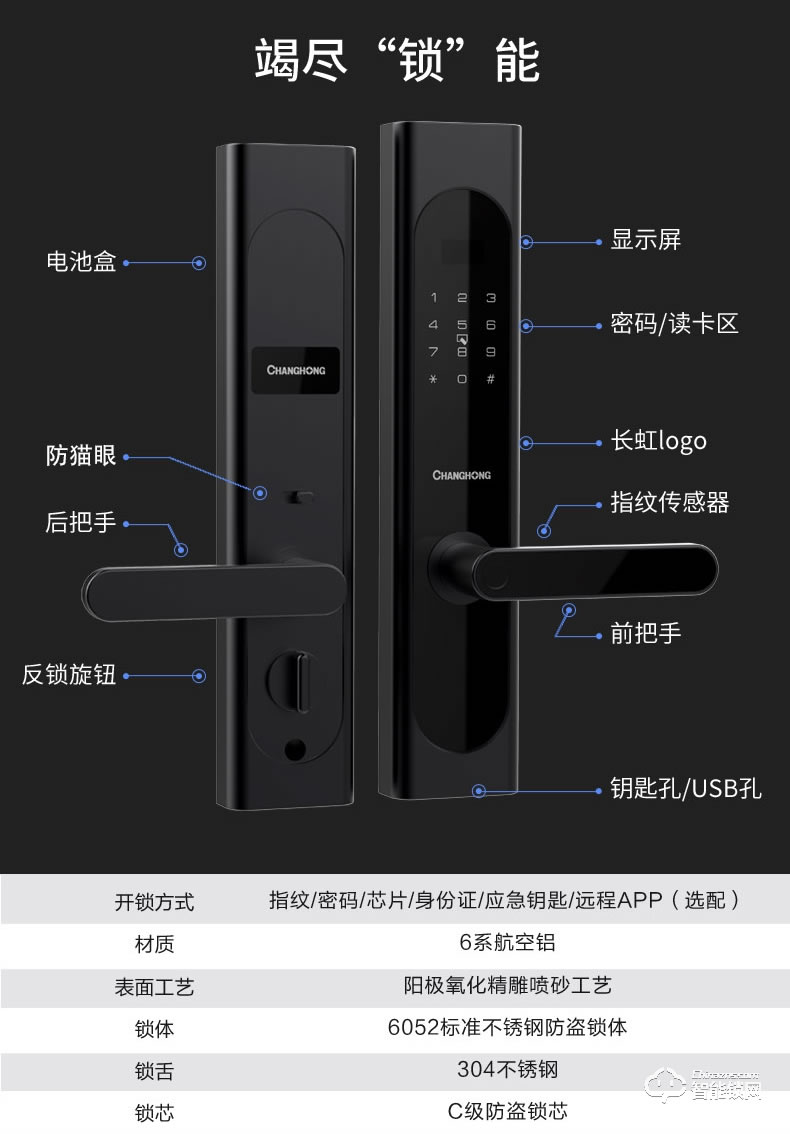 长虹智能锁 M8001微信远程智能锁密码锁