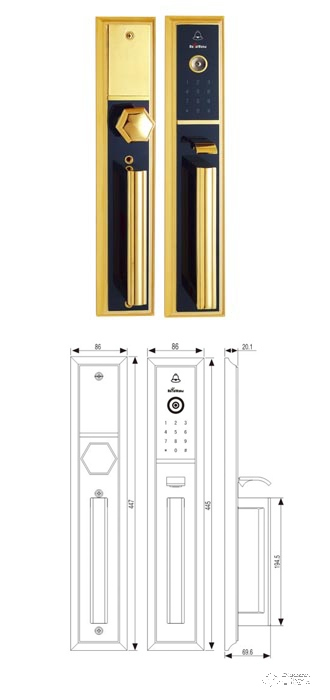 皇鼎智能锁 DH-6605-CPF-BNPVD 电子触屏密码指纹拉手锁