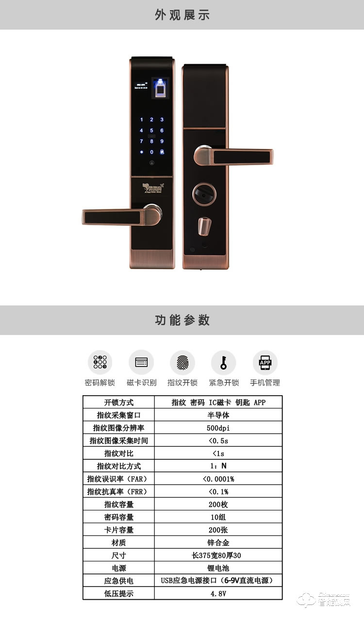 灵灵狗智能锁 B-705指纹密码刷卡锁