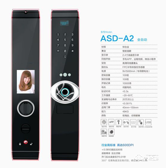 爱狮盾智能锁 ASD-A2智能猫眼电子密码锁