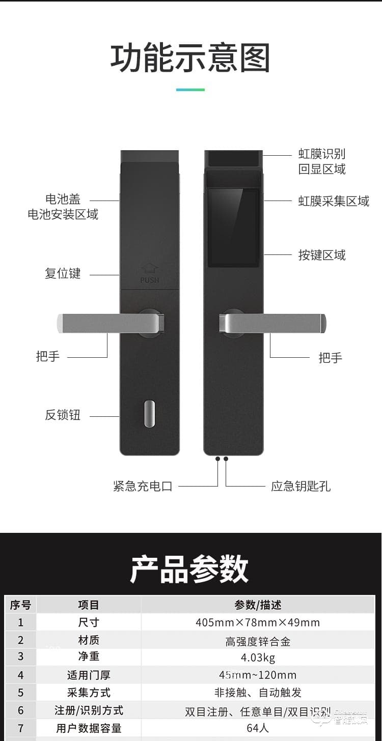 艾锐世虹膜智能锁 i80二代双目虹膜锁