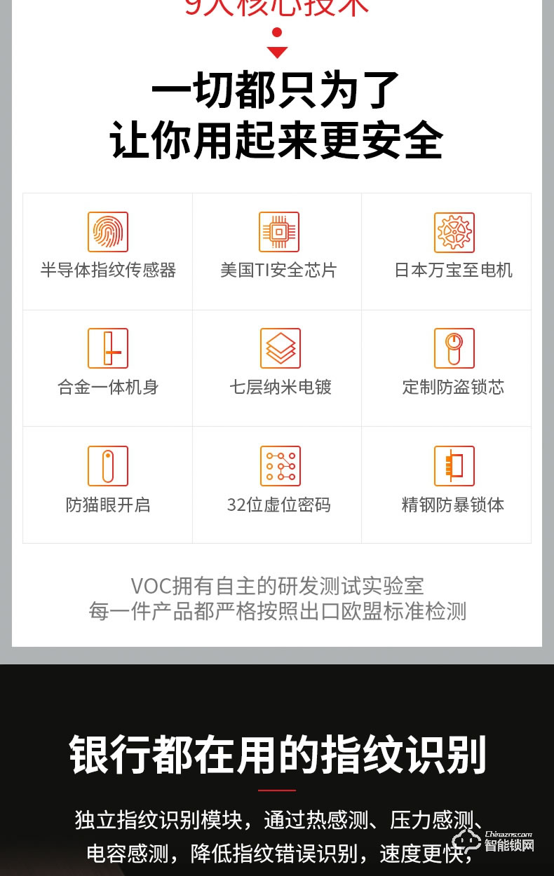 VOC智能锁 T7703家用防盗门高端密码锁门锁