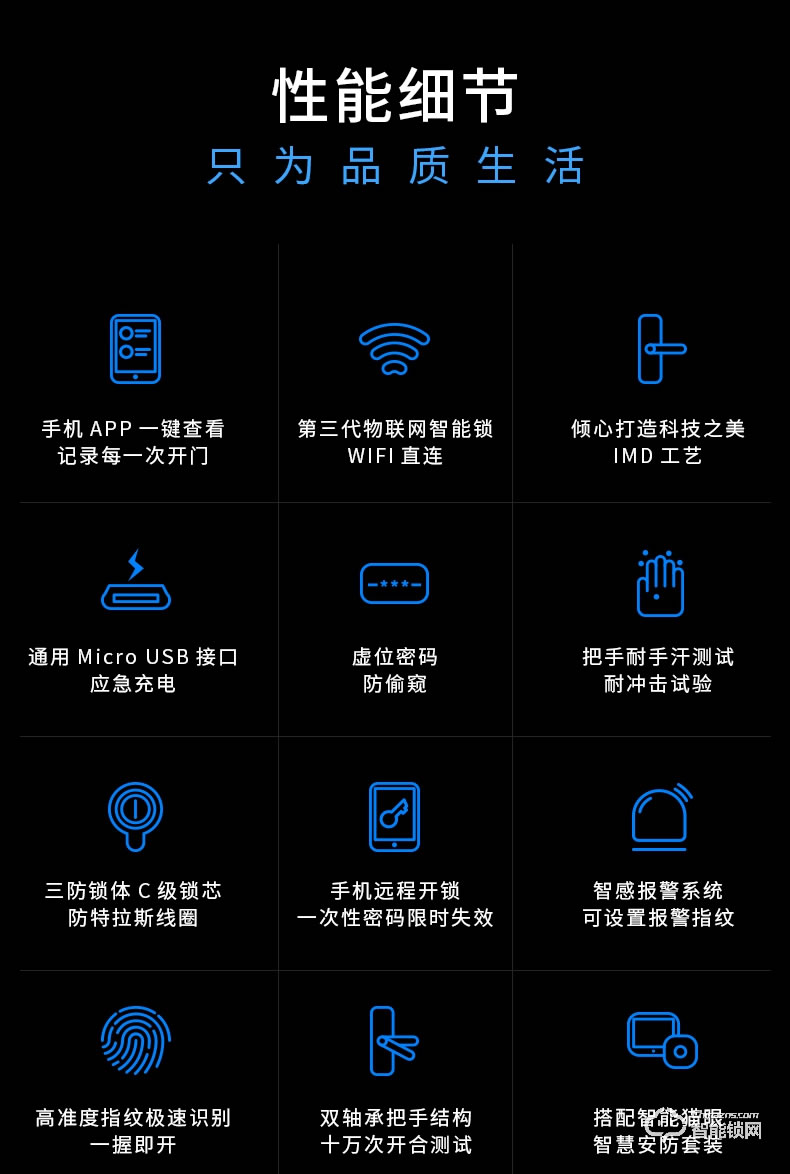 移康智能锁 E100pro家用把手识别指纹智能锁