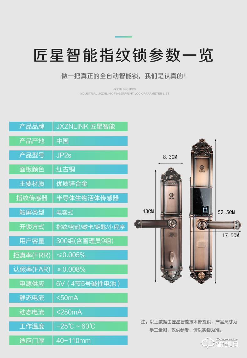 匠星智能锁 JP2s室外防水别墅双开门智能锁