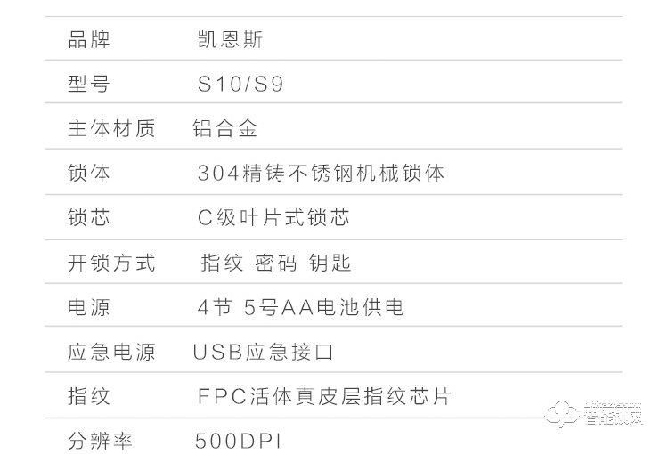 凯恩斯智能锁 S10室内门指纹锁