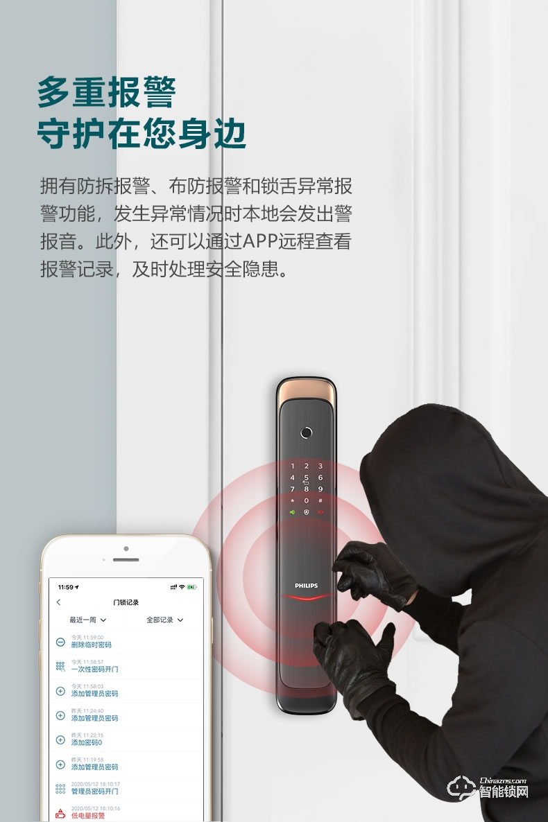 飞利浦智能锁 DDL703K家用入户门木门密码锁