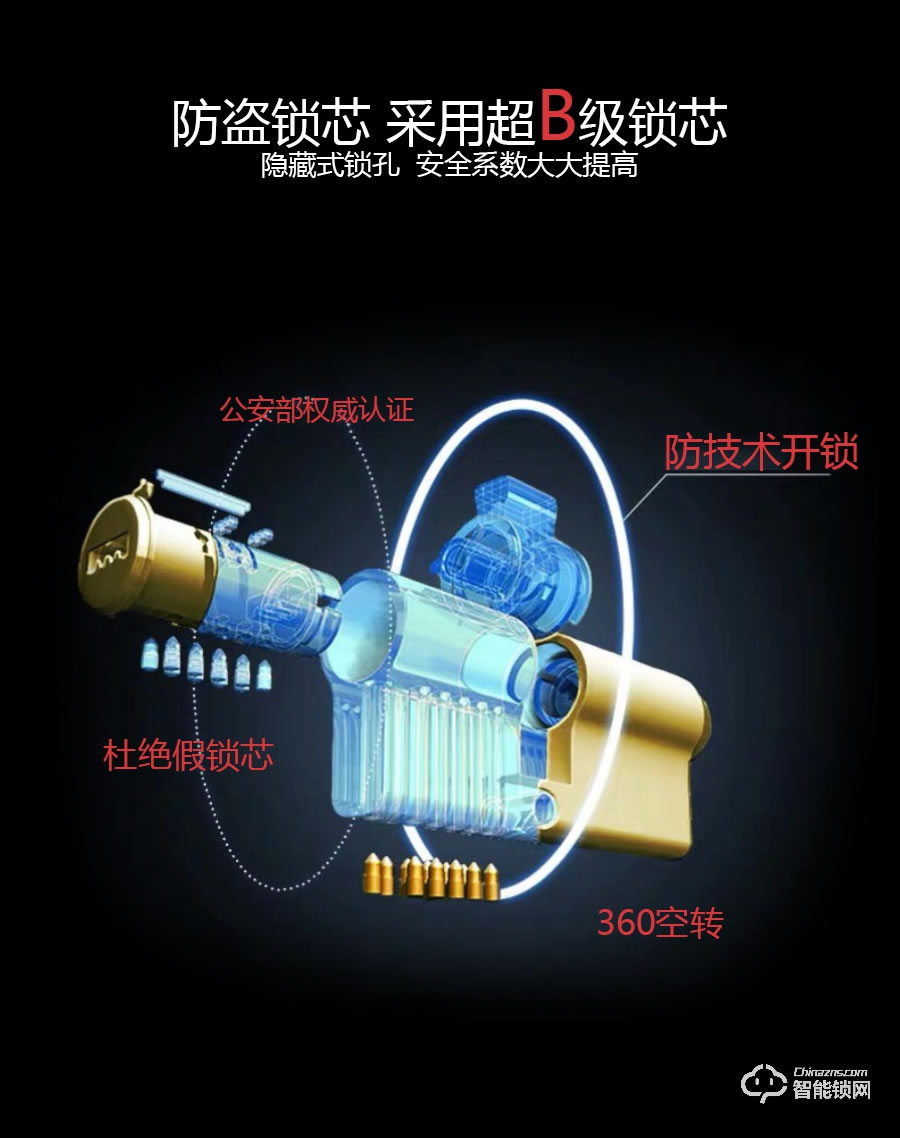 桂珑智能锁 GL3308指纹锁家用防盗门密码锁