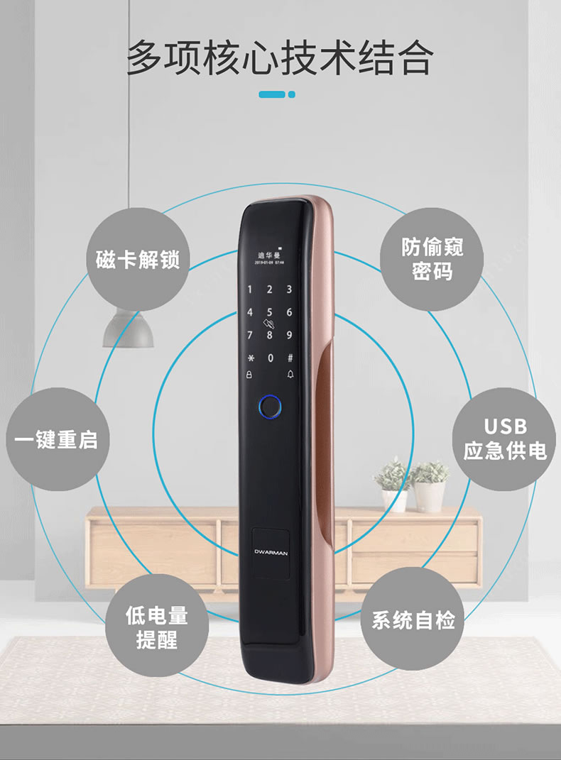 迪华曼智能锁 S210全自动电子猫眼隐藏锁指纹锁