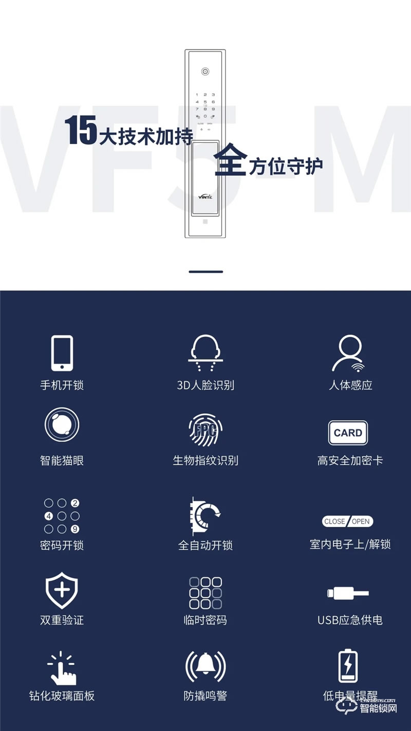 因特智能锁 VF5-M人脸识别全功能智能锁