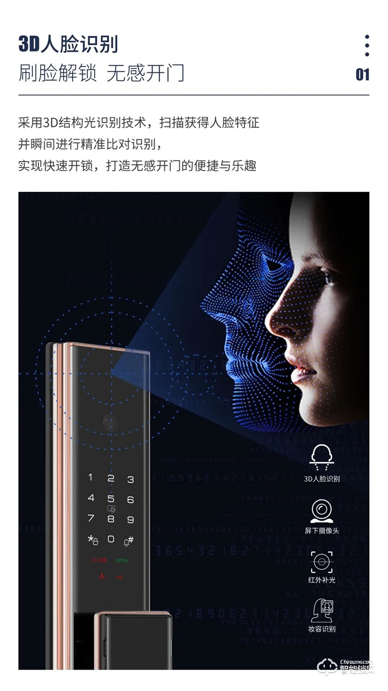 因特智能锁 VF5-M人脸识别全功能智能锁