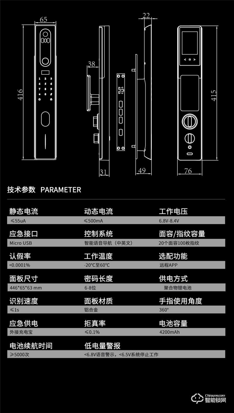 魅指3D双目人脸识别智能锁 刷脸秒开无感开门