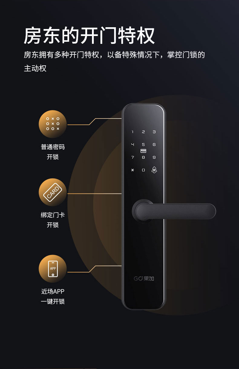 果加智能锁F0T 公寓民宿密码锁 APP远程下发密码 刷卡开锁