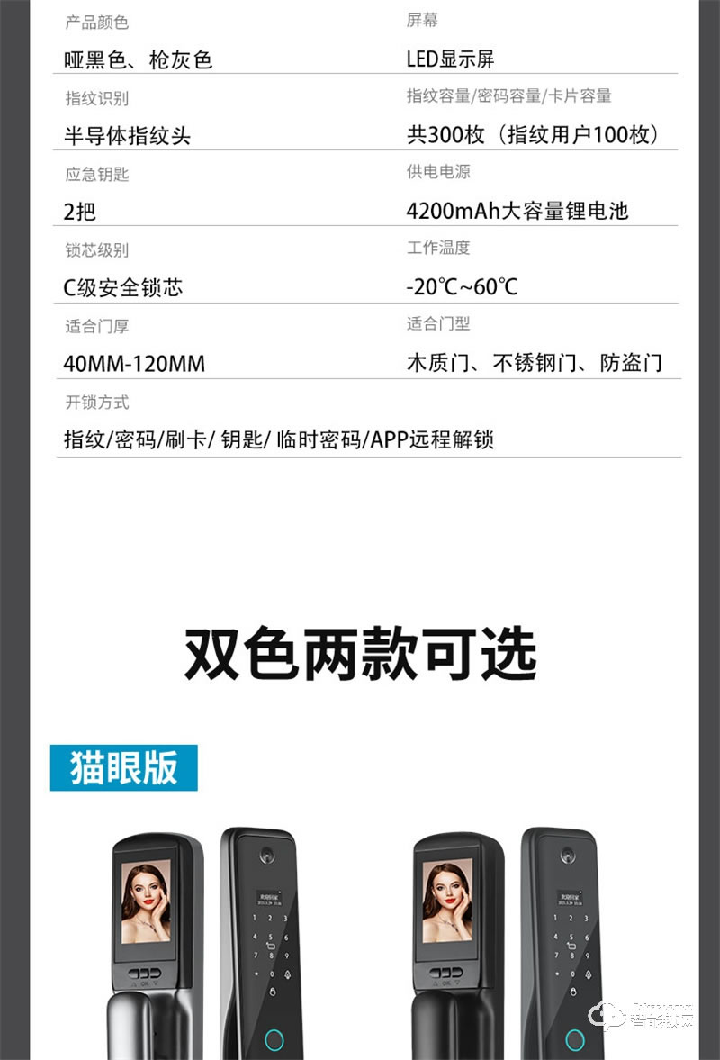 顶尖智派秋田系列 全自动猫眼监控智能门锁