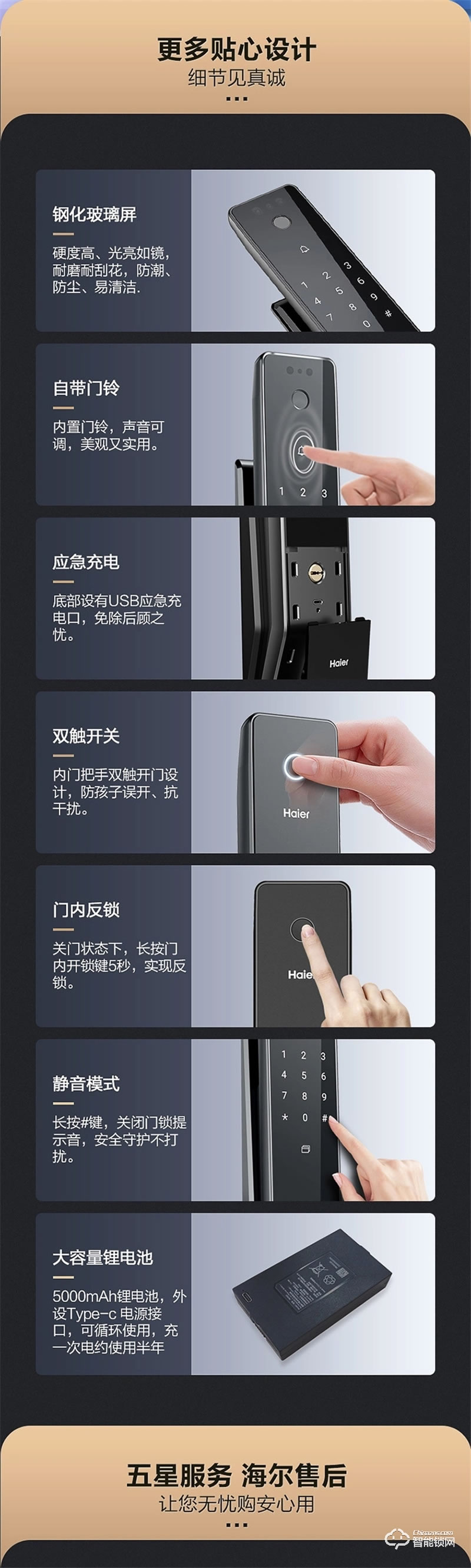 海尔智能锁31S指纹锁家用防盗门全自动3D人脸识别密码锁31S