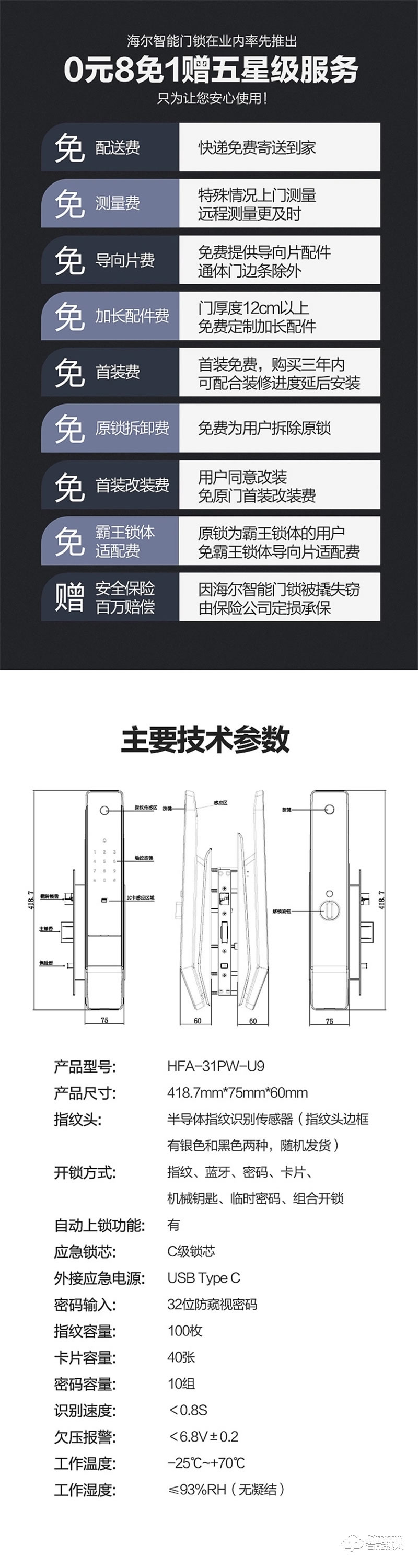 海尔智能锁P31 新一代FPC指纹识别技术