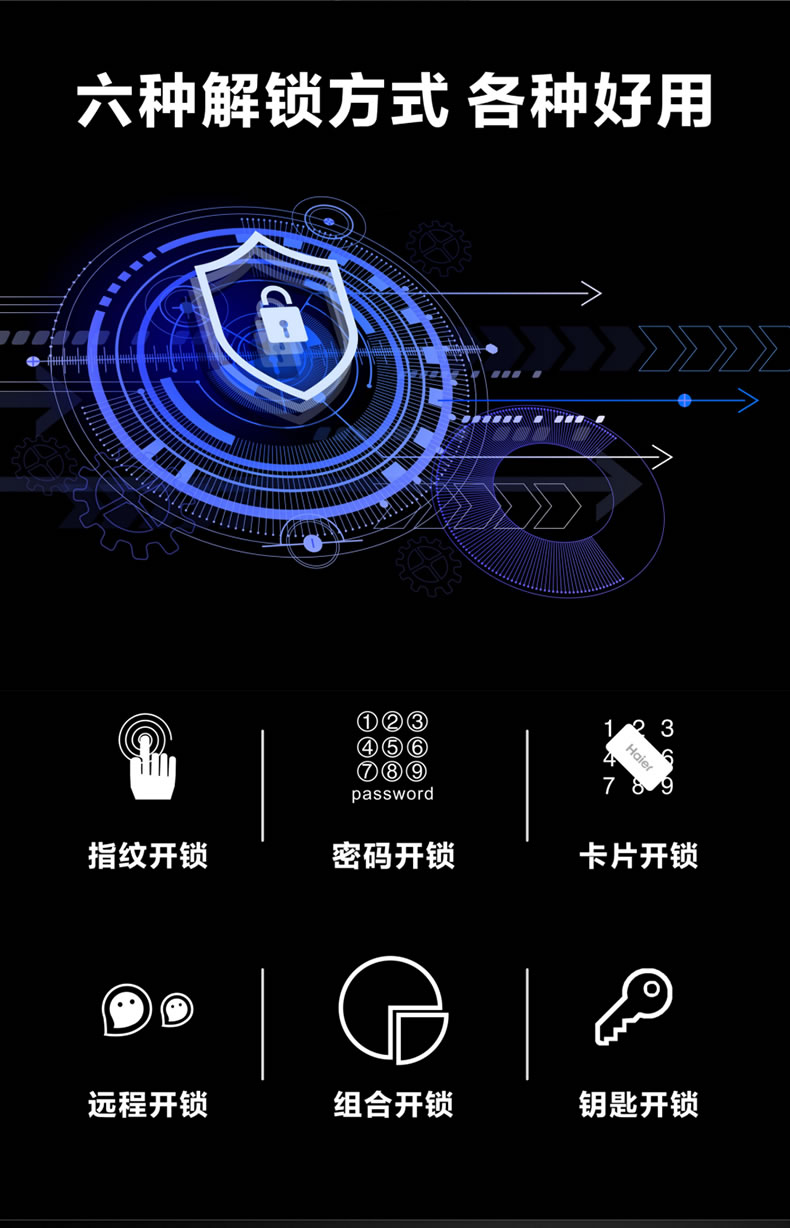 海尔智能锁50V室内带屏指纹锁家用防盗门电子门锁密码锁V50