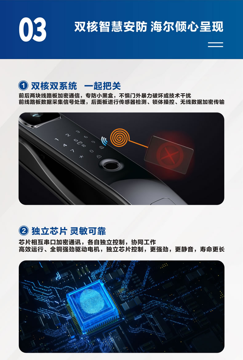 海尔智能锁50V室内带屏指纹锁家用防盗门电子门锁密码锁V50