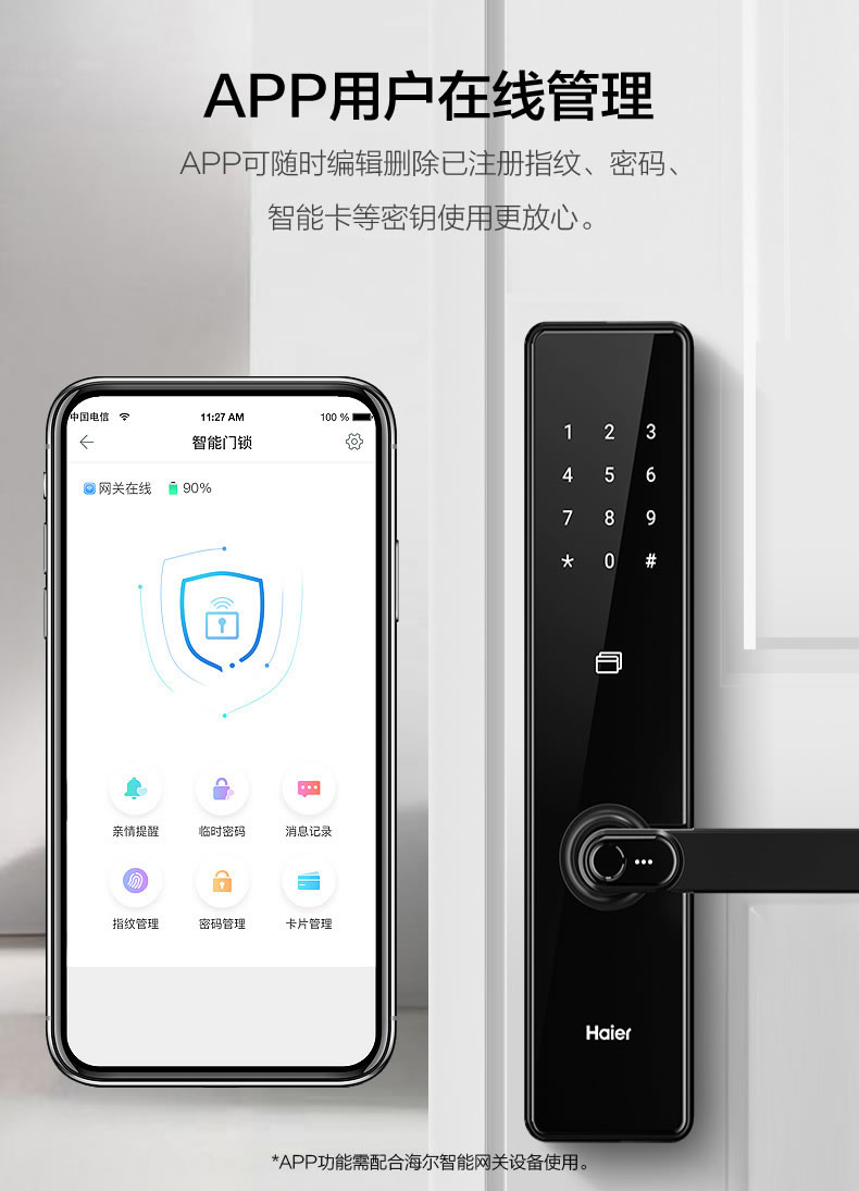 海尔指纹锁20E家用防盗门入户门磁卡密码电子锁20E