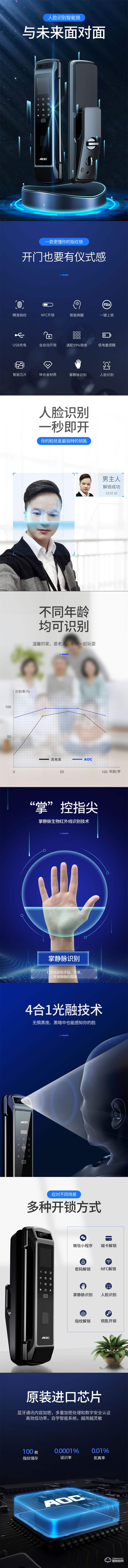 AOC人脸识别智能锁E9 家用防盗门十大品牌指纹锁